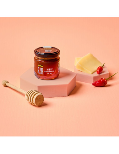 Organic Italian honey with chilli pepper - 110g glass jar