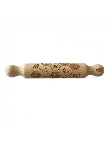 Mattarello in legno con decorazione a rilievo
