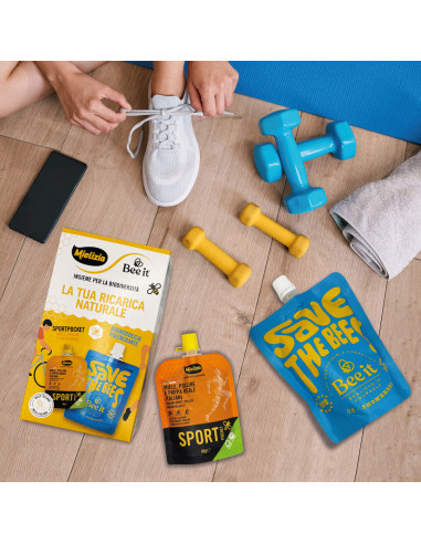 Cofanetto idea regalo "Ricarica Naturale" Bee It - Mielizia con Bagnodoccia e Sportpocket